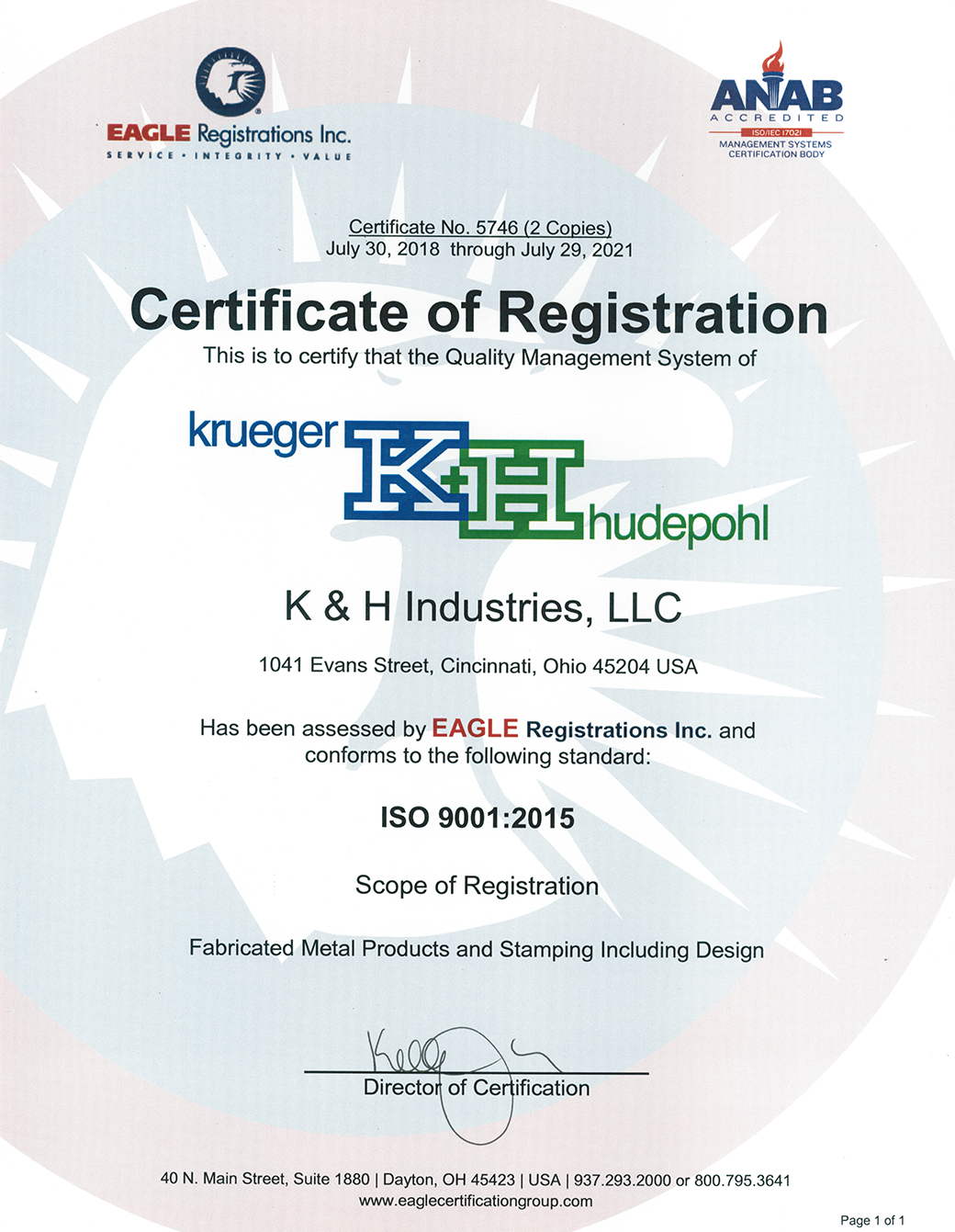 K&H Industries ISO Certification